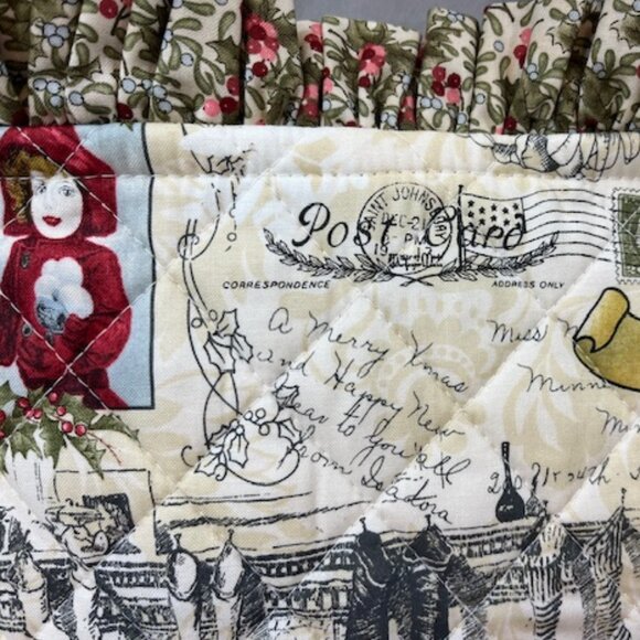 Handmade Christmas Fabric Button Closure Cotton Tote Handbag w/Eyeglass Case NEW - Picture 8 of 10